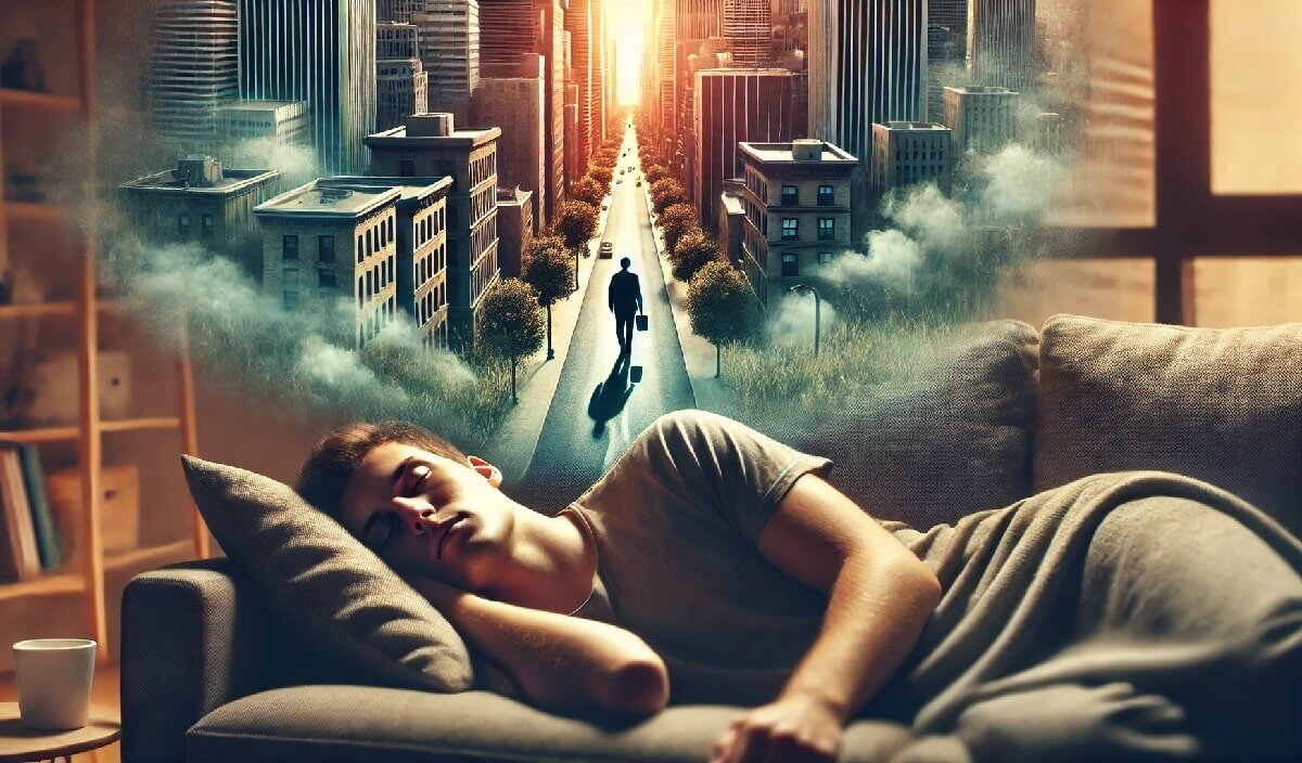 осъзнат сън заспал човек на диван сънува